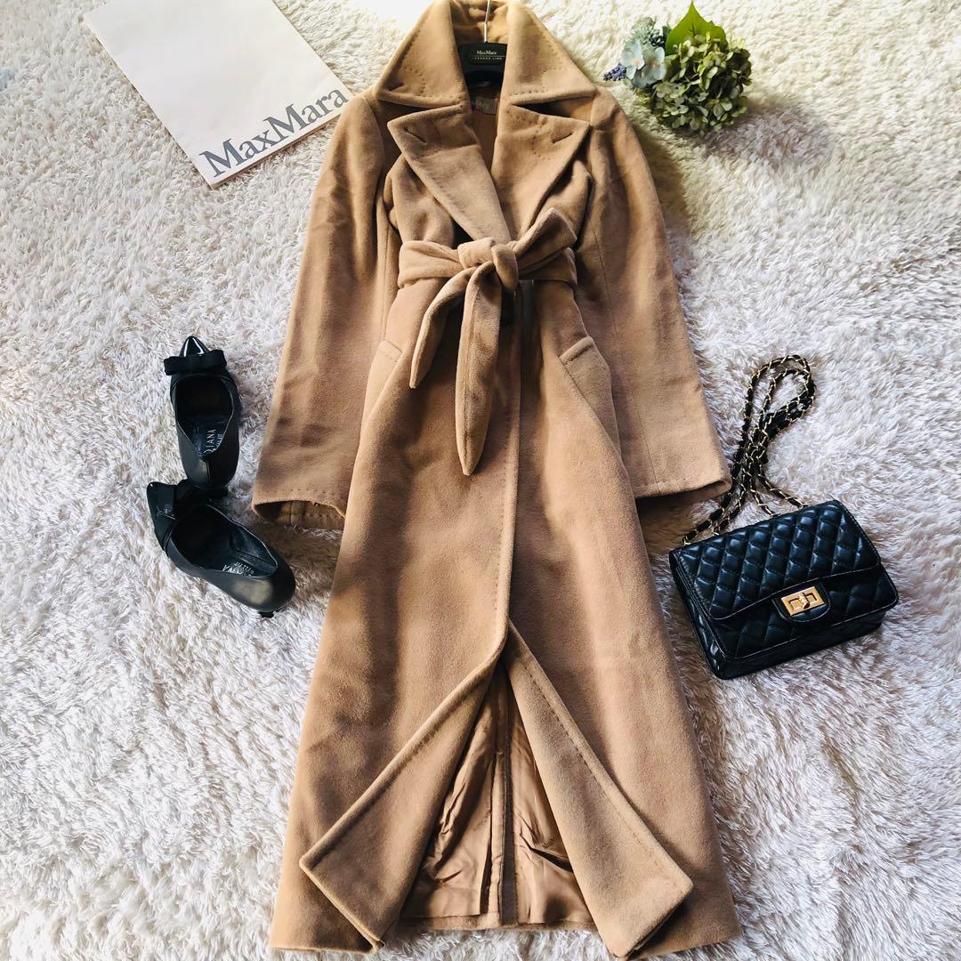 美品✨マックスマーラ ベルテッドコート アンゴラ 女優襟 銀タグ キャメル36