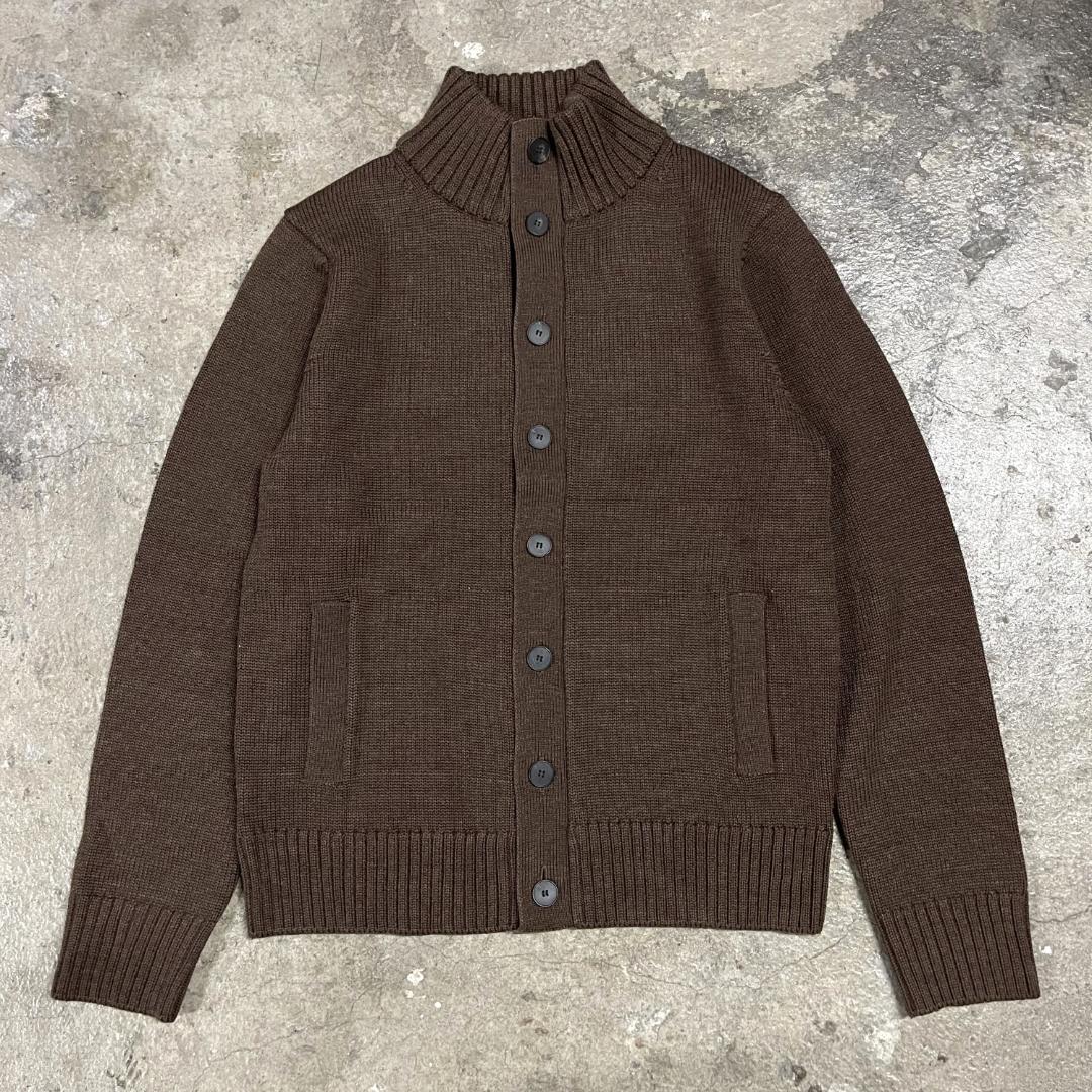 鎌倉シャツ スタンドカラー ウール カーディガン 46 ブラウン