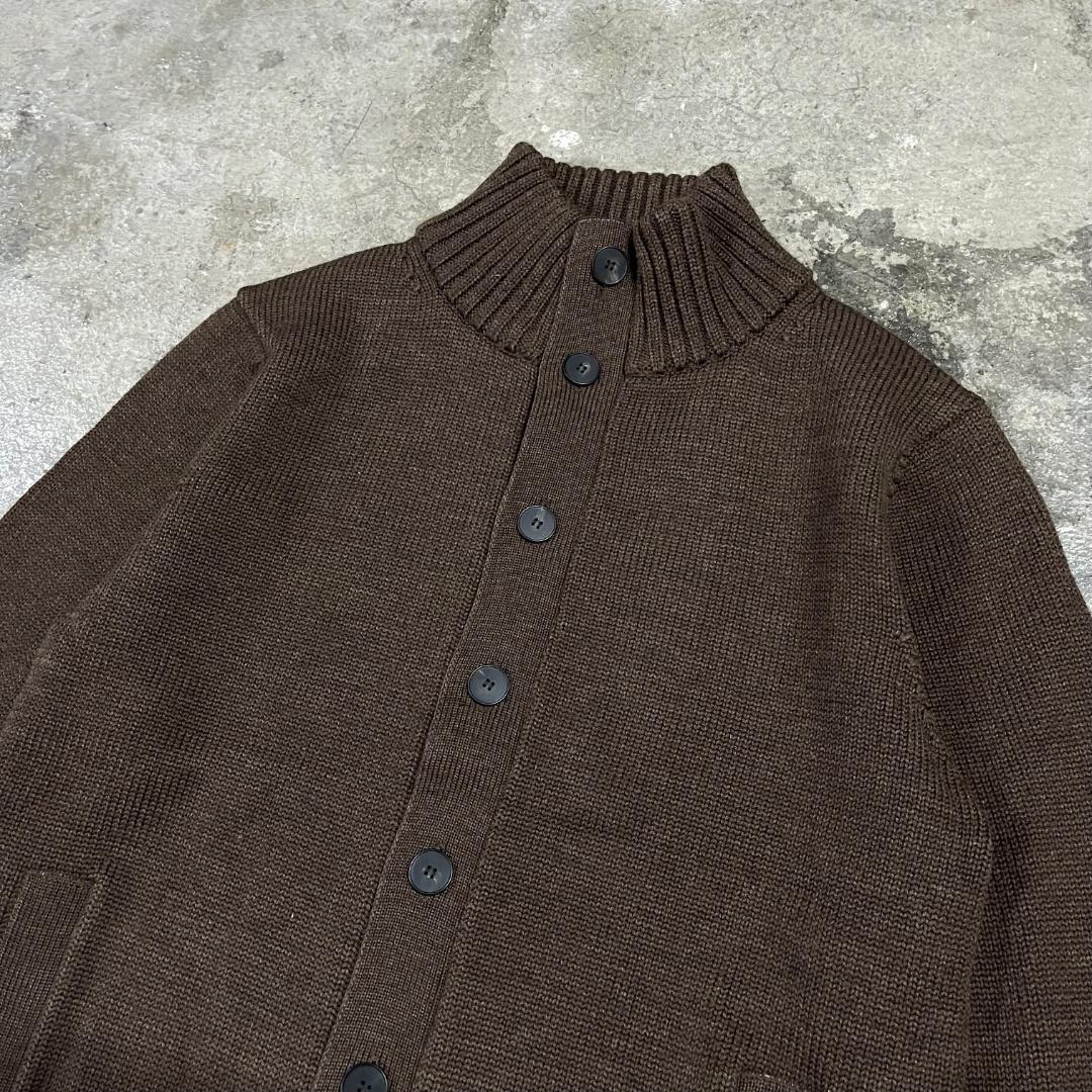 鎌倉シャツ スタンドカラー ウール カーディガン 46 ブラウン