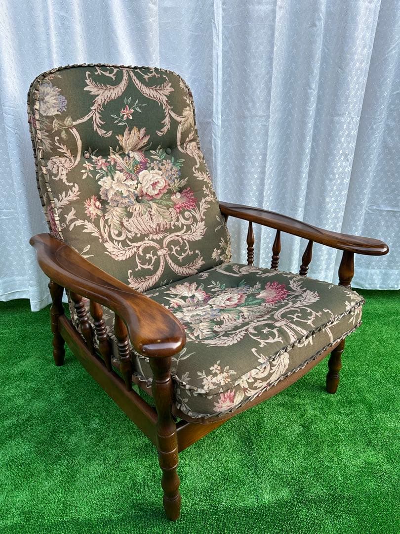 カリモク コロニアル クラシック花柄 リクライニングソファ 1人掛け i4-2※