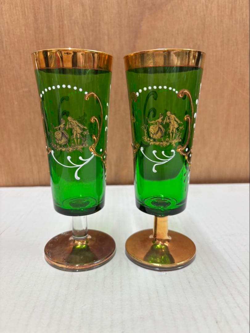 ベネチア ガラス イタリヤ ムラーノ グラス 2個　( グリーン )