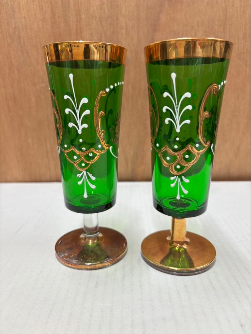 ベネチア ガラス イタリヤ ムラーノ グラス 2個　( グリーン )