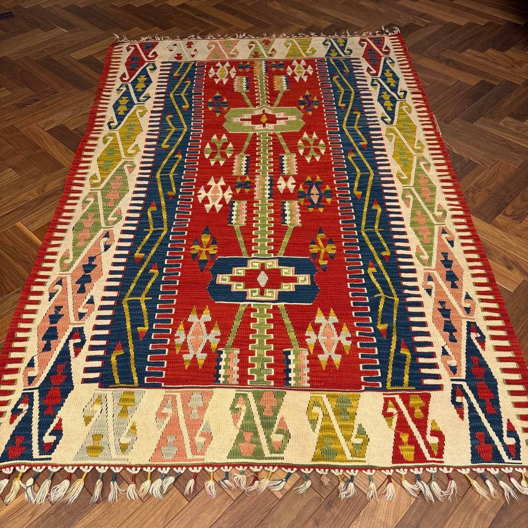 ギャべ　ウール製幾何学模様ラグ 大225×146