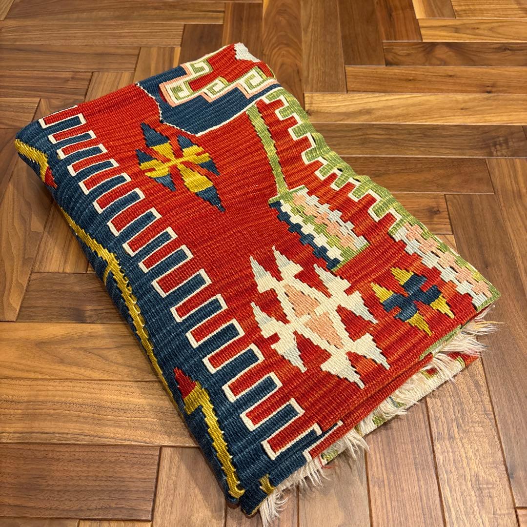 ギャべ　ウール製幾何学模様ラグ 大225×146