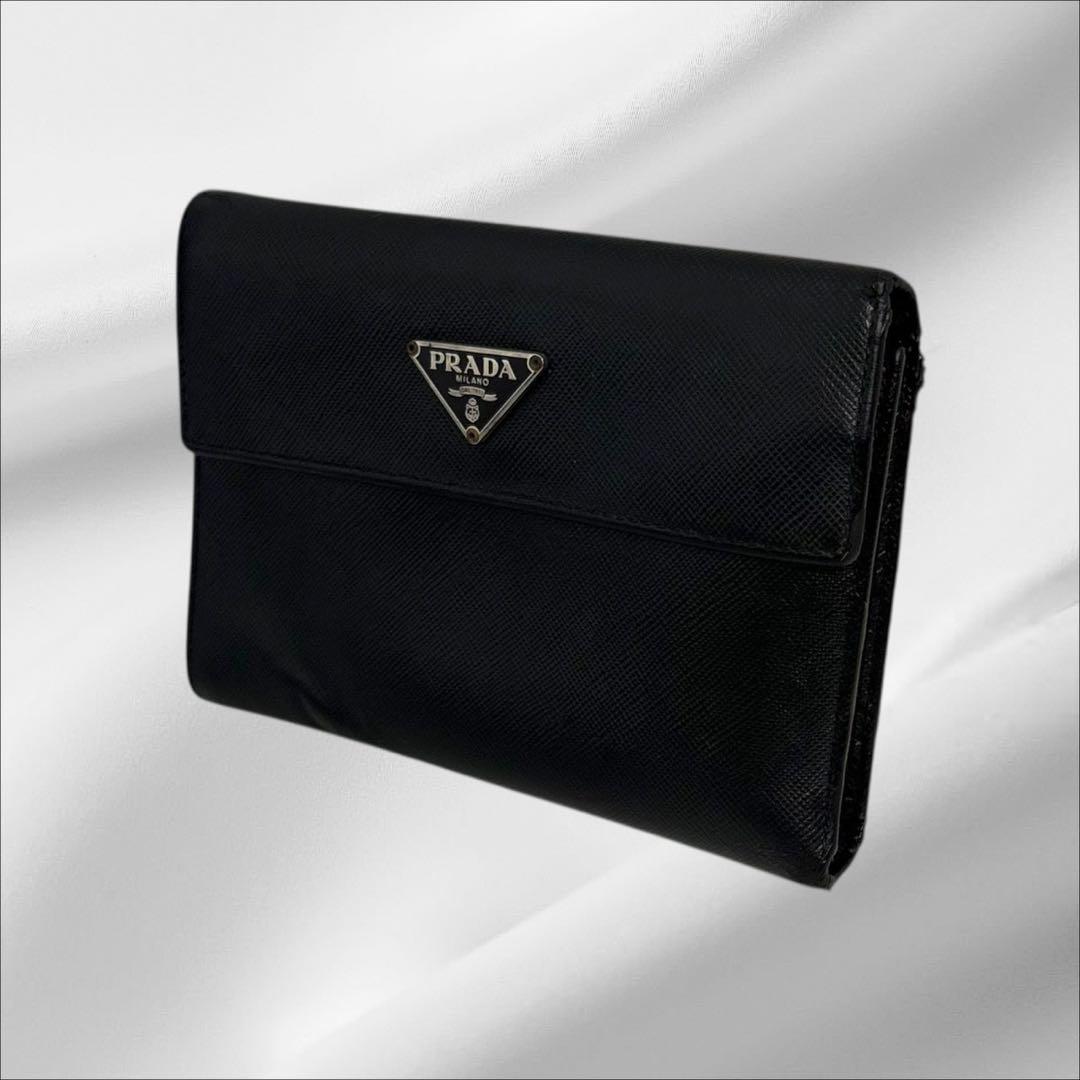 美品‼️ PRADA プラダ 三つ折り財布 サフィアーノ ブラック 黒