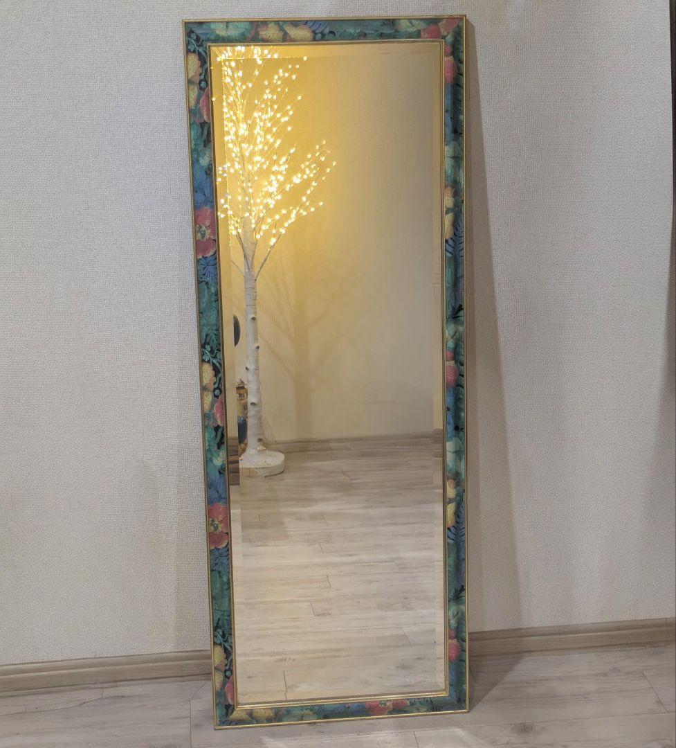 イタリア製 姿見 ウォールミラー アンティーク調 木製 花柄