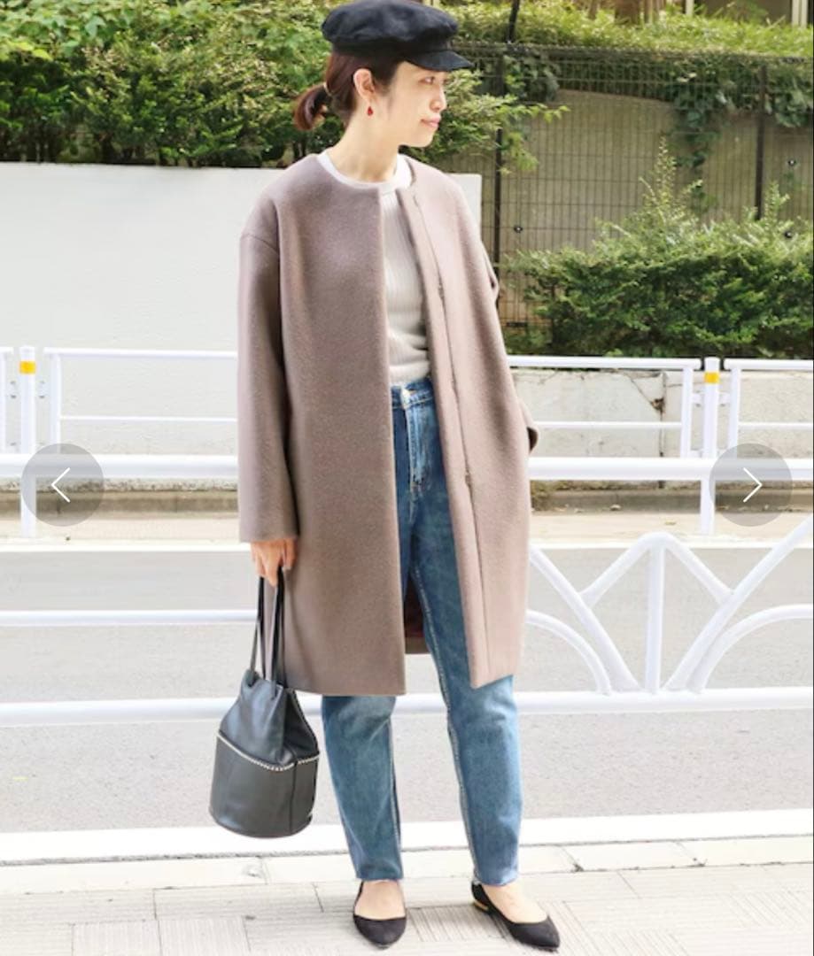 【美品】IENA ラムウールノーカラーコート　38 グレージュ