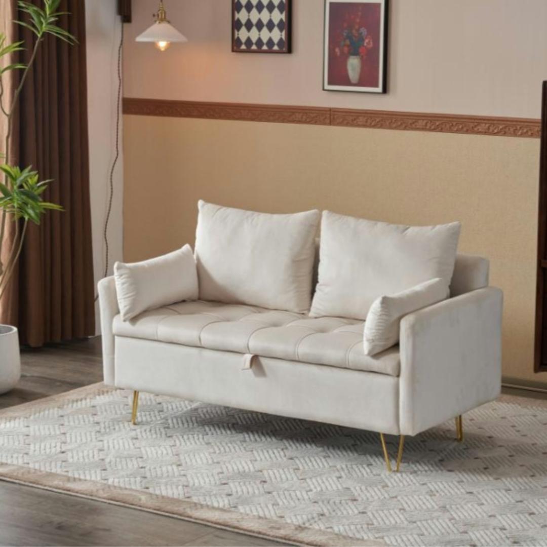 ソファー 2人掛け ソファ 収納付き クッション4個付き 金属脚付きカウチソファ