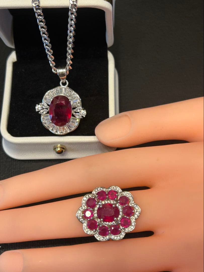 ☆*ね様 天然石ルビーデザインリング＆ネックレスのサイズ限定セット13号