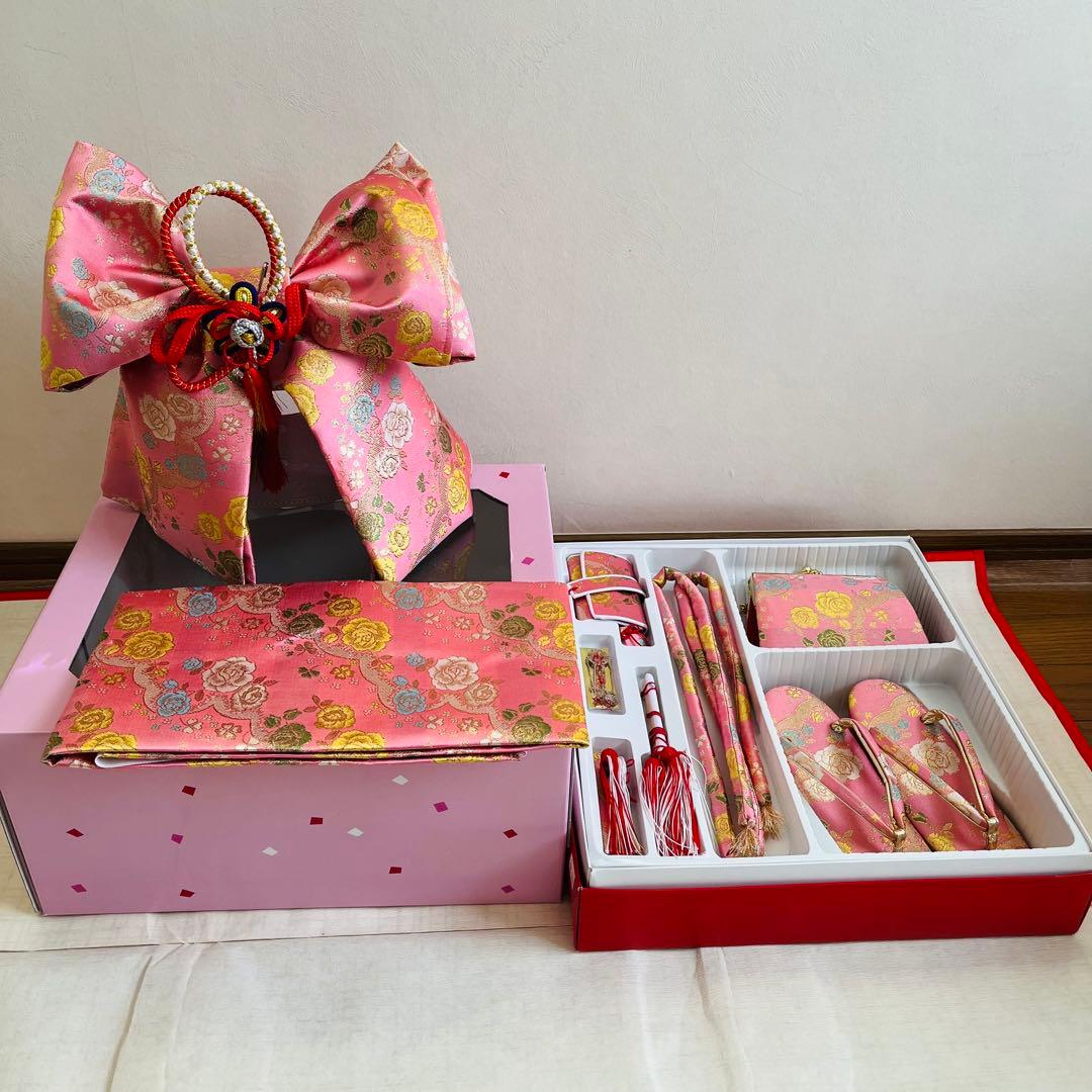 七五三　7歳　結び帯　バッグ草履　ハコセコセット