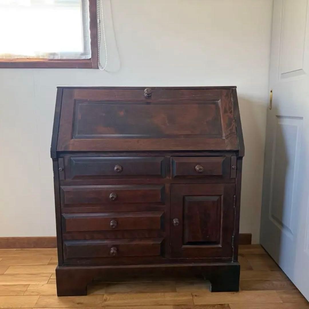 【ノンホルマリン】アンティーク ライティングビューロー デスク(北海道民芸家具)