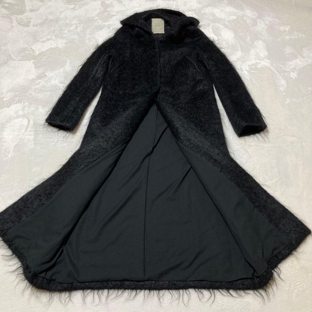 ジビラ✨シャギー マキシ丈 ロングコート　フード　黒　毛足長　スーパーロング