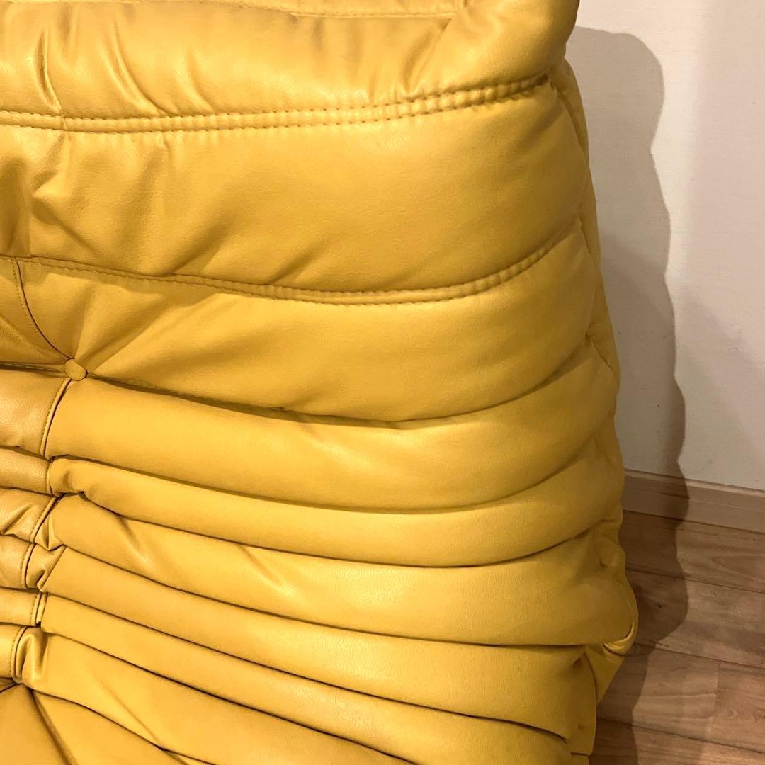 ligne roset togo 1P 本革 レザー ヴィンテージ ソファ　黄色