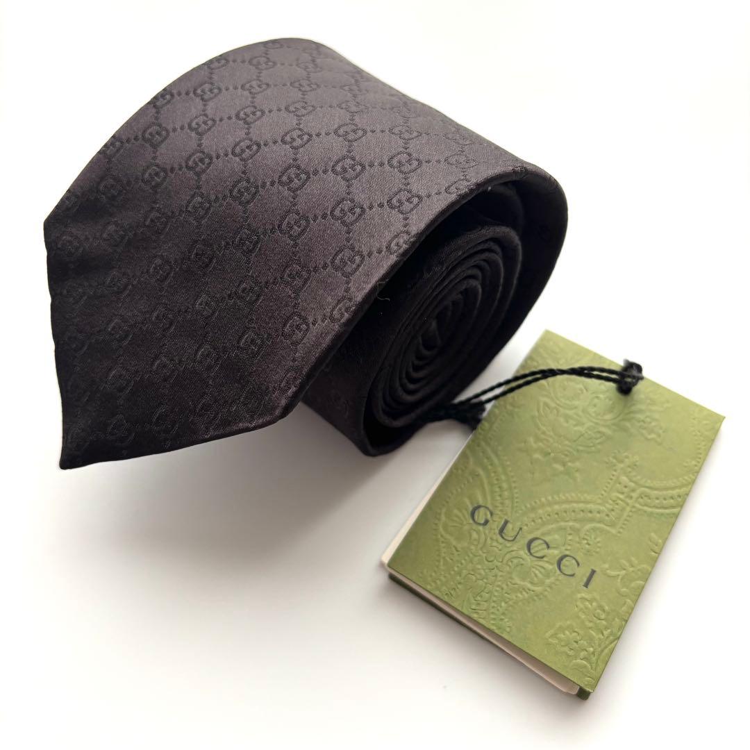 ꧁新品未使用꧂ グッチ ネクタイ GG柄 シェリーライン 現行タグ ブラック