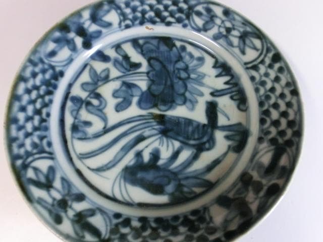 皿■中国明王朝期 花唐草 砂高台 鳳凰芙蓉文様 呉須染付皿 砂高台 古玩 唐物■