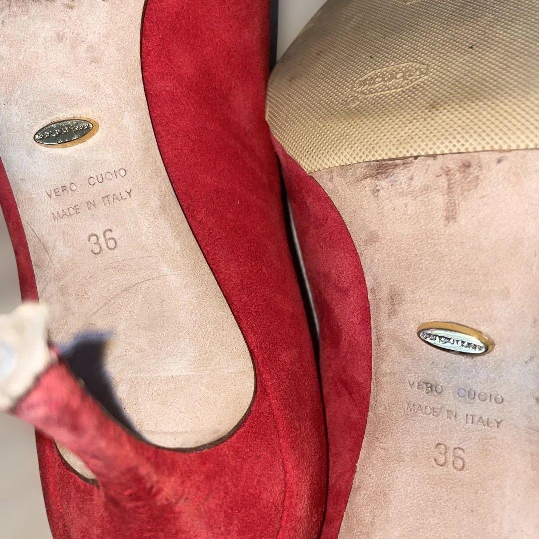 sergio rossi レッド スエード パンプス36クリスマスカラー