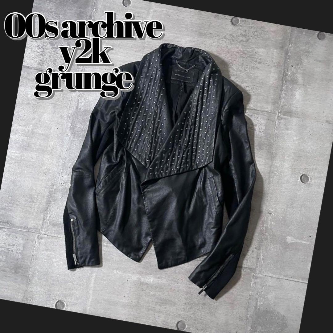y2k opium レザーライダースジャケット 変形 スタッズ ギミック 00s