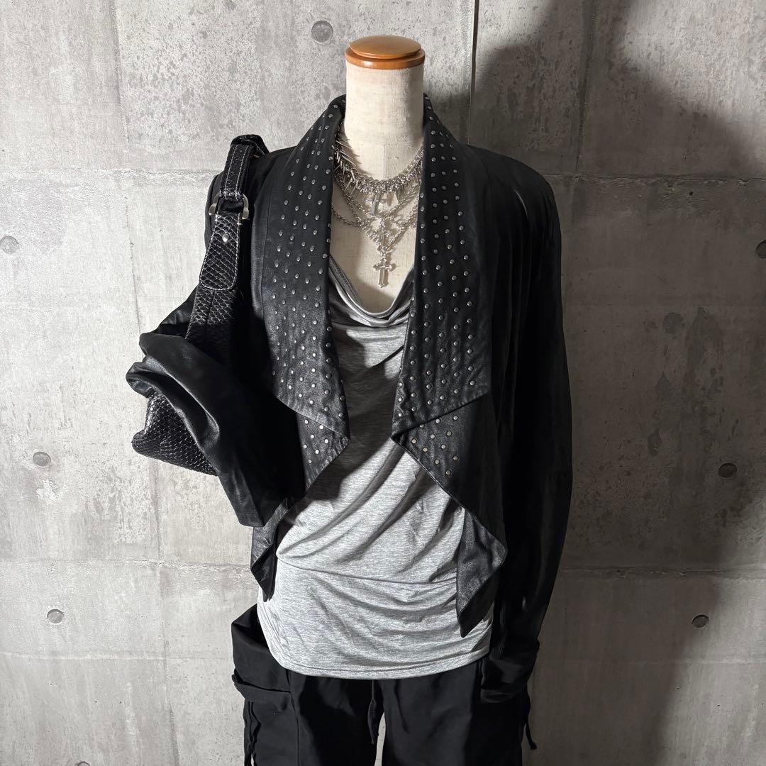 y2k opium レザーライダースジャケット 変形 スタッズ ギミック 00s