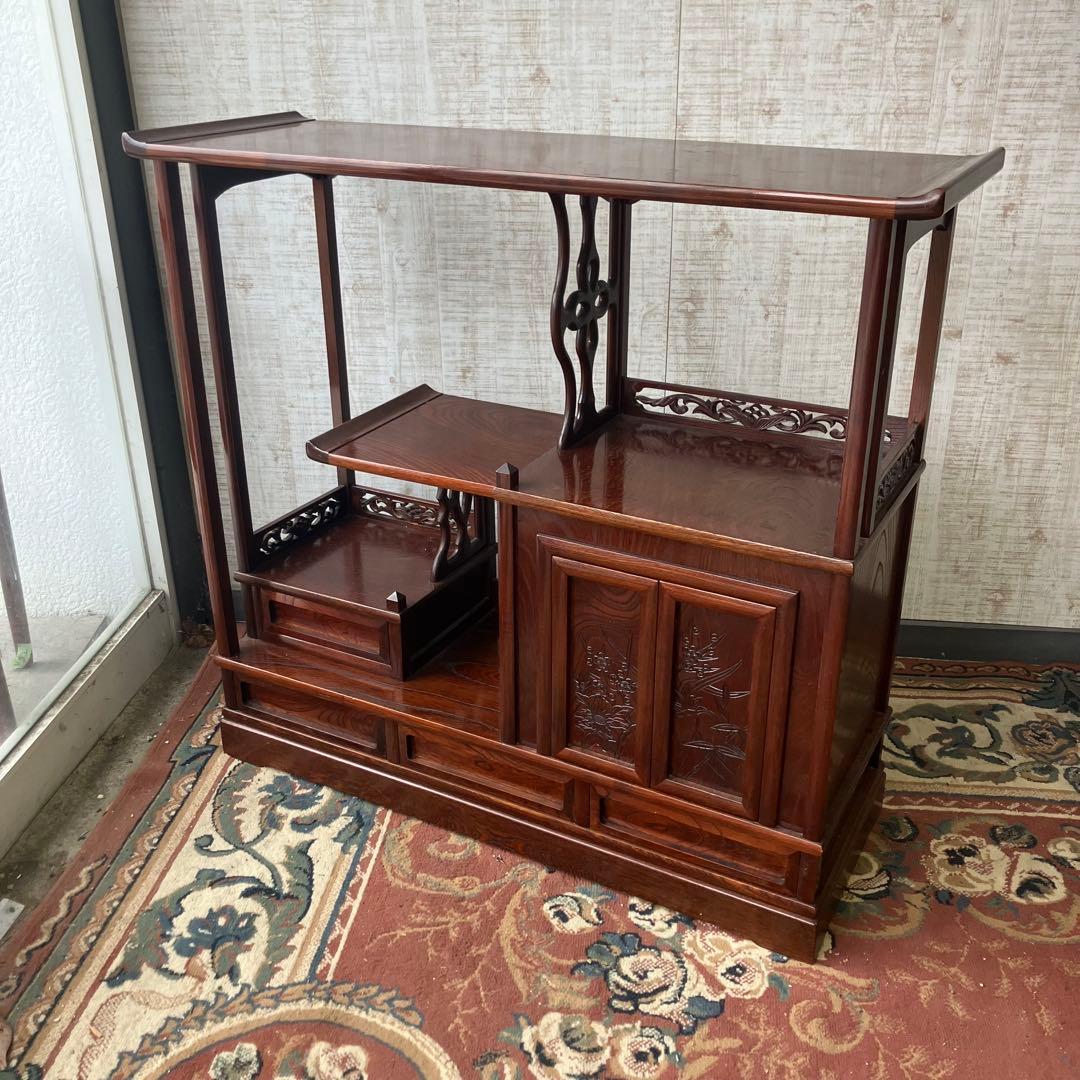 唐木家具 茶箪笥 飾り棚 中国骨董 唐草彫り サイドボード ビンテージ