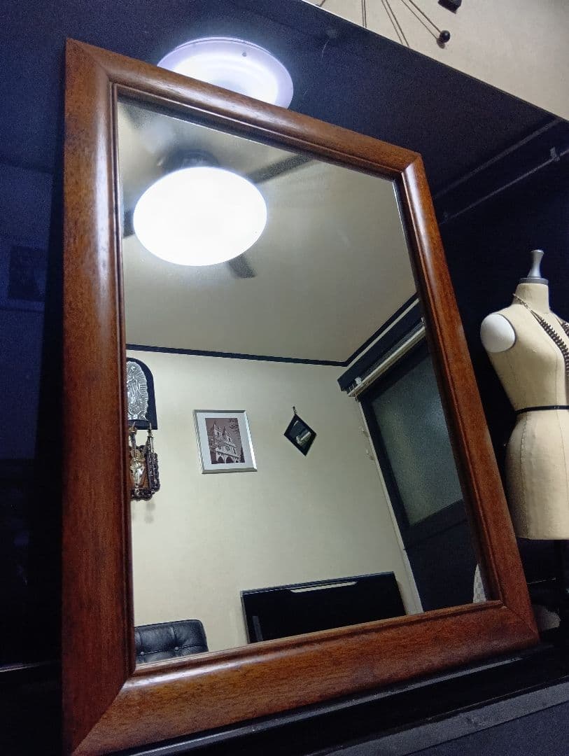 希少　1960's　デンマーク　チーク　無垢材　ラウンドフレーム　ミラー