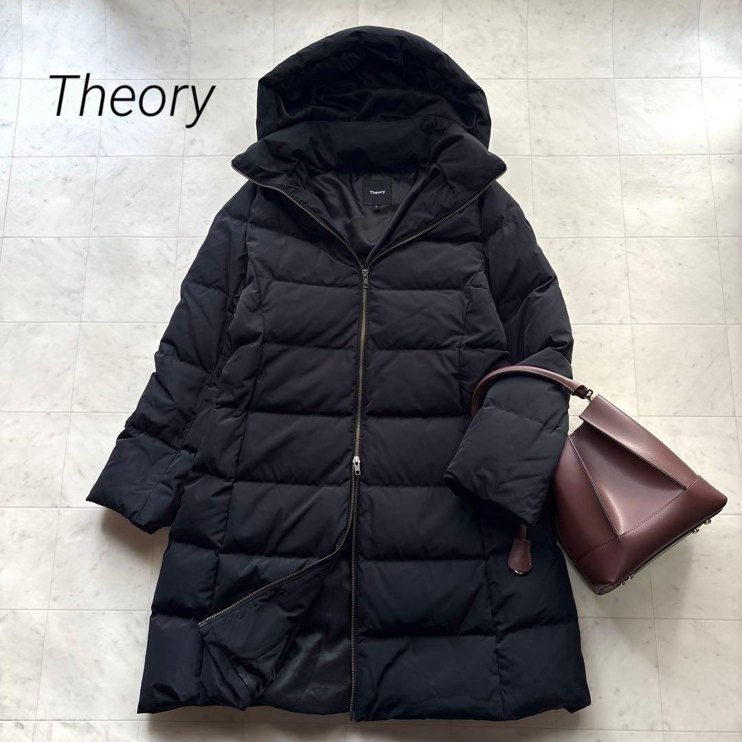 美品 セオリー 定価6.8万 フード付きダウンコート 2way 黒 ブラック M