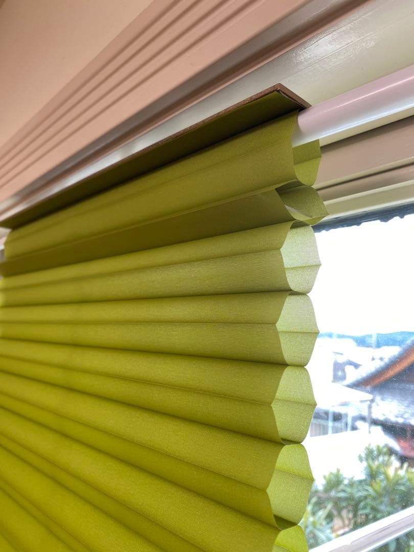 【6点セット】小窓ハニカムシェード 35×135cm グリーン、ブラウン