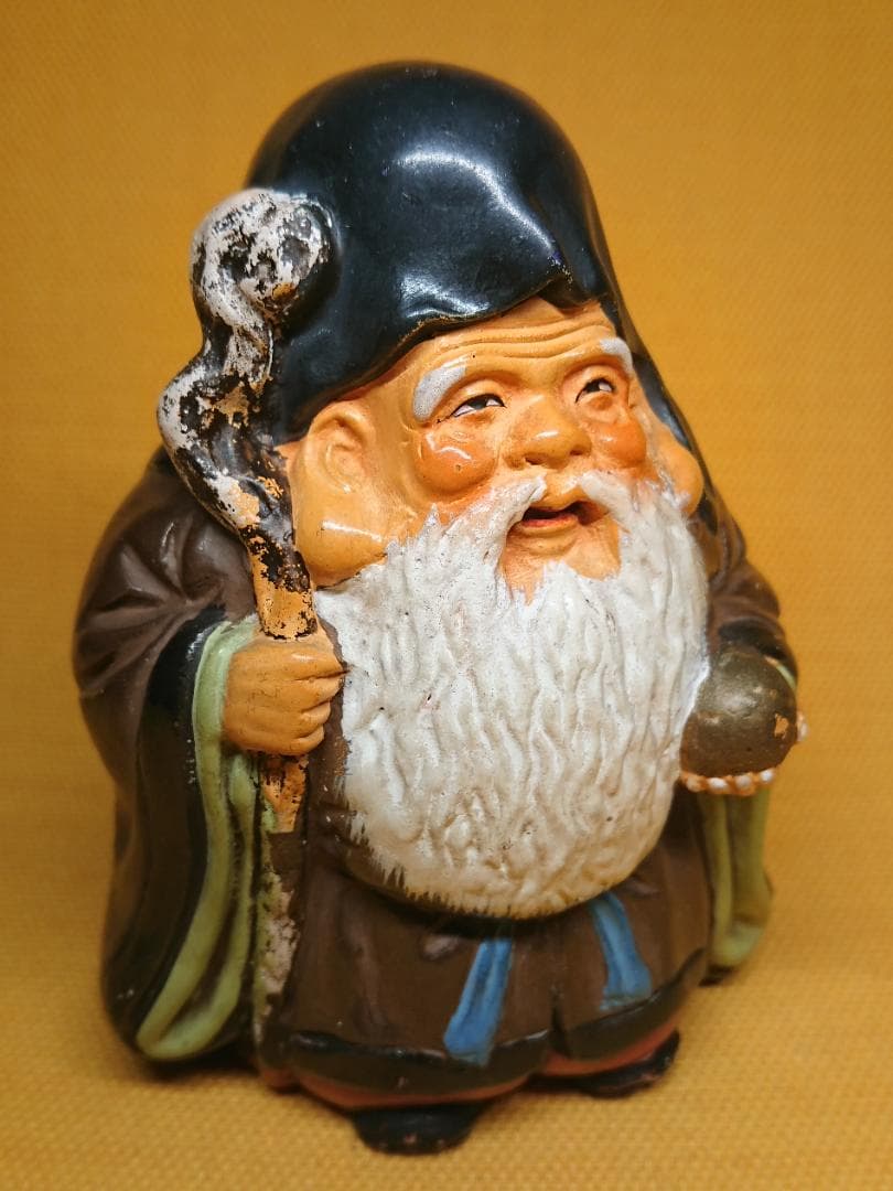 仏教美術　福禄寿　陶器　色絵　置物　インテリア　工芸品　美術品　A3033