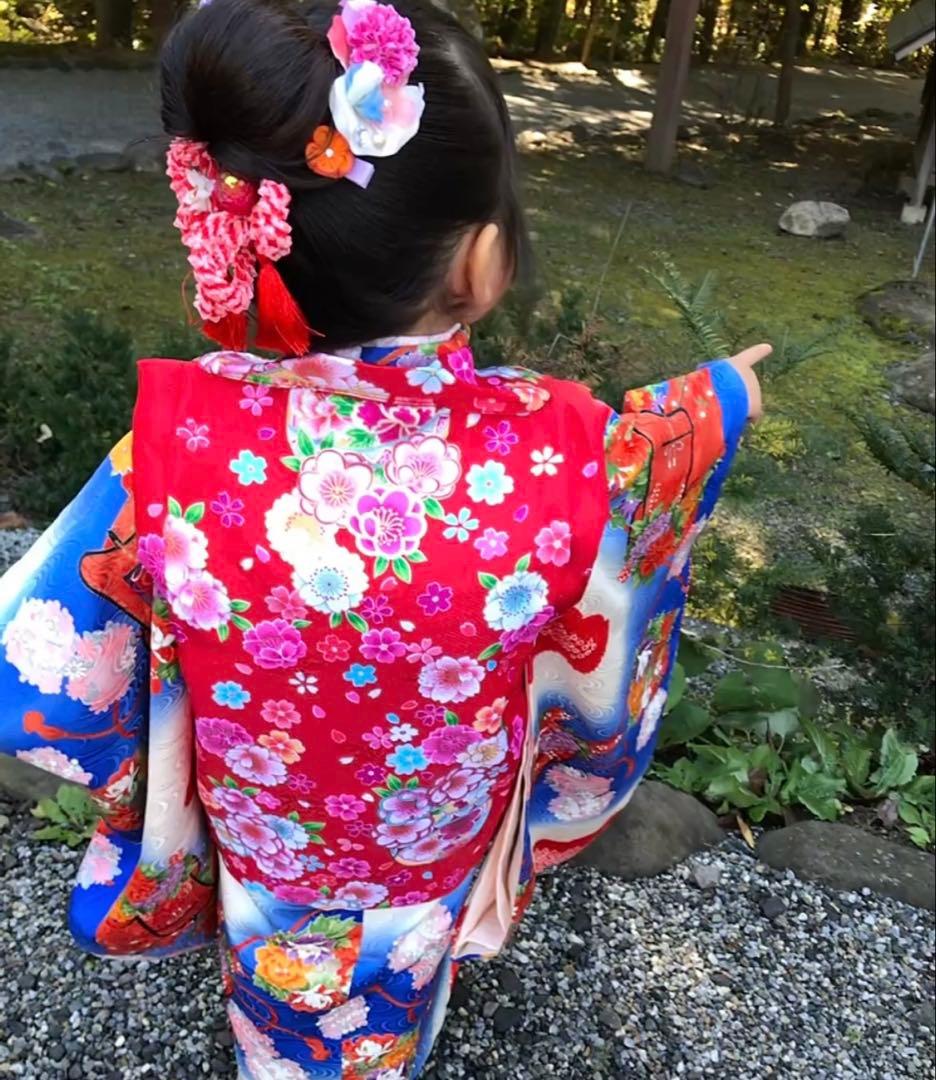 正絹着物　3歳七五三セット　飾り帯付き　髪飾りおまけ⭐︎