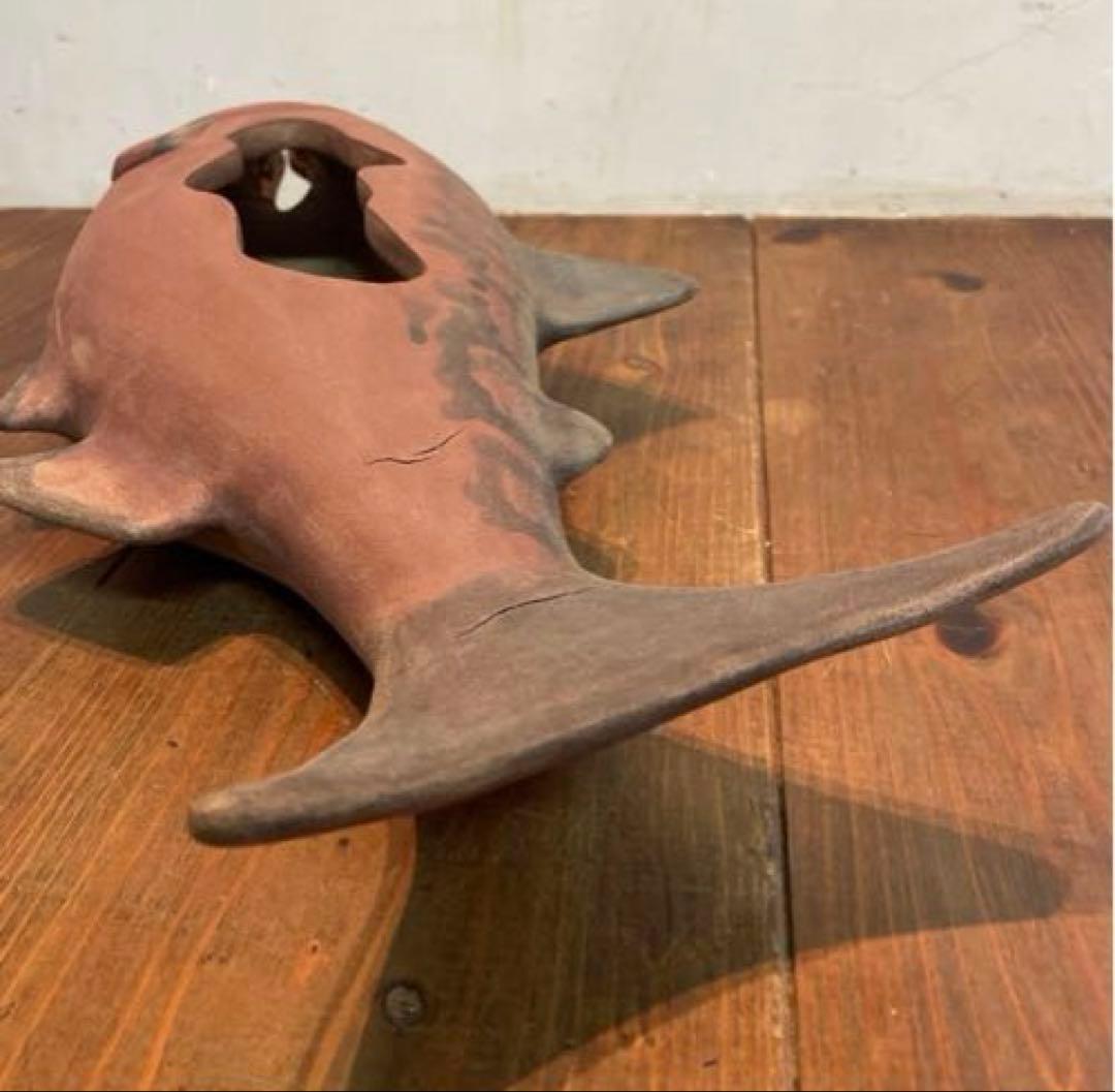 美品　陶芸　焼物　魚　花器　陶器　花瓶　オブジェ　重厚感ある　花入