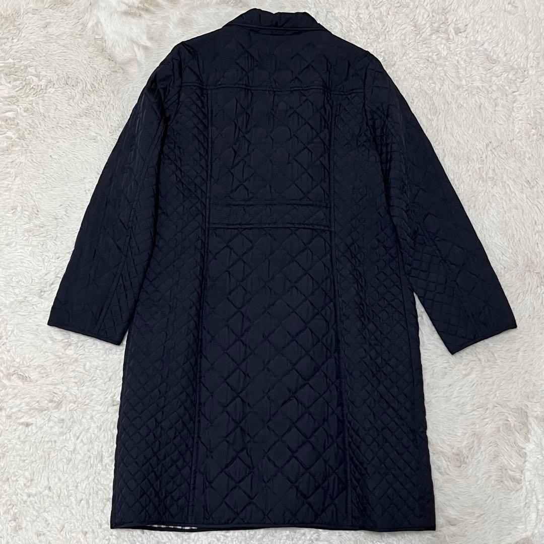美品　アクアスキュータム　シャドーチェック　キルティング　ステンカラーコート　紺