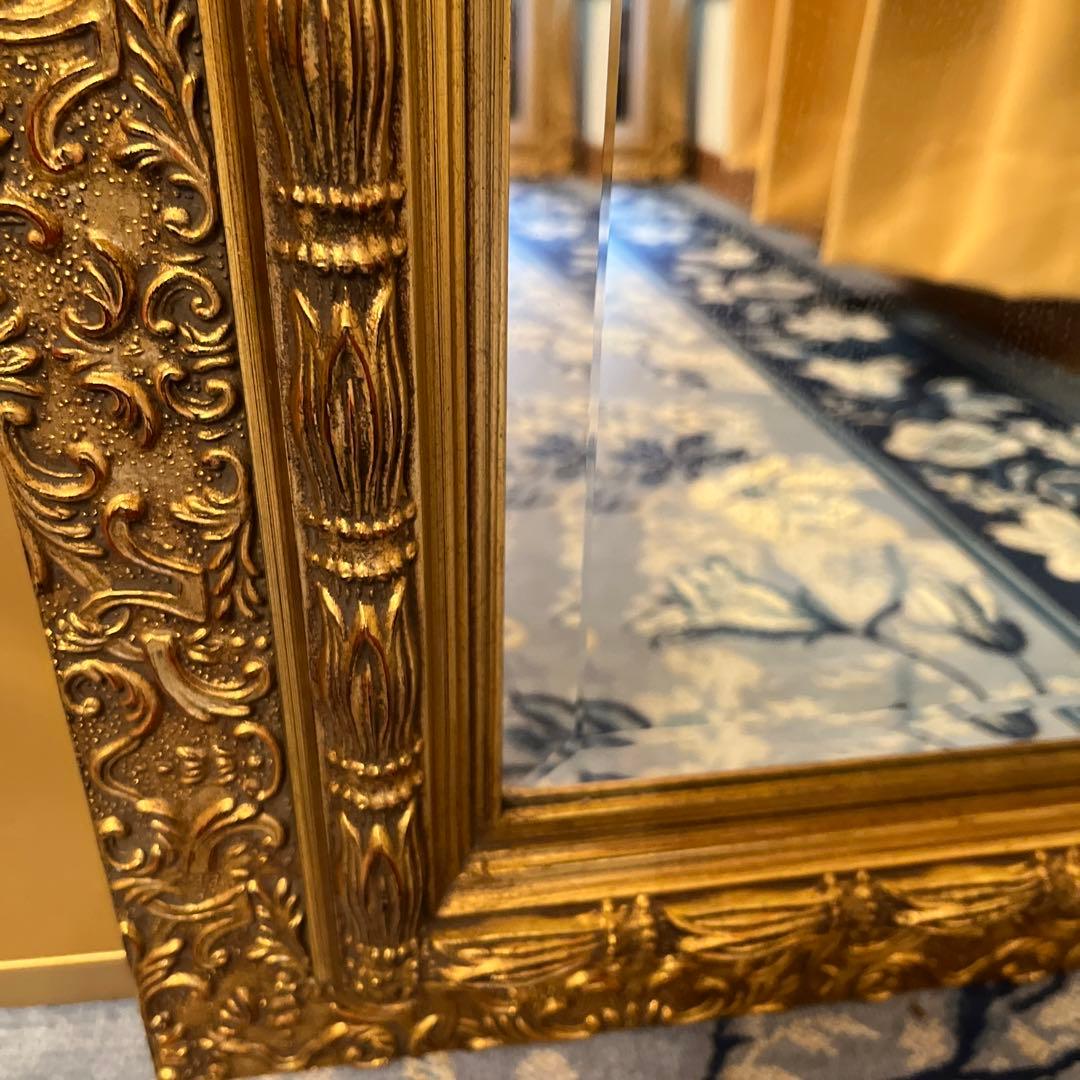 【るり】装飾的なゴールドフレームミラー 中型