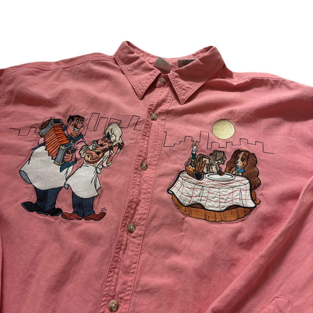 90s disney store わんわん物語　長袖刺繍シャツ