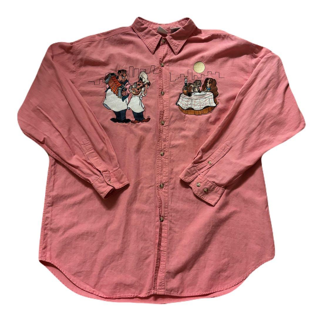 90s disney store わんわん物語　長袖刺繍シャツ