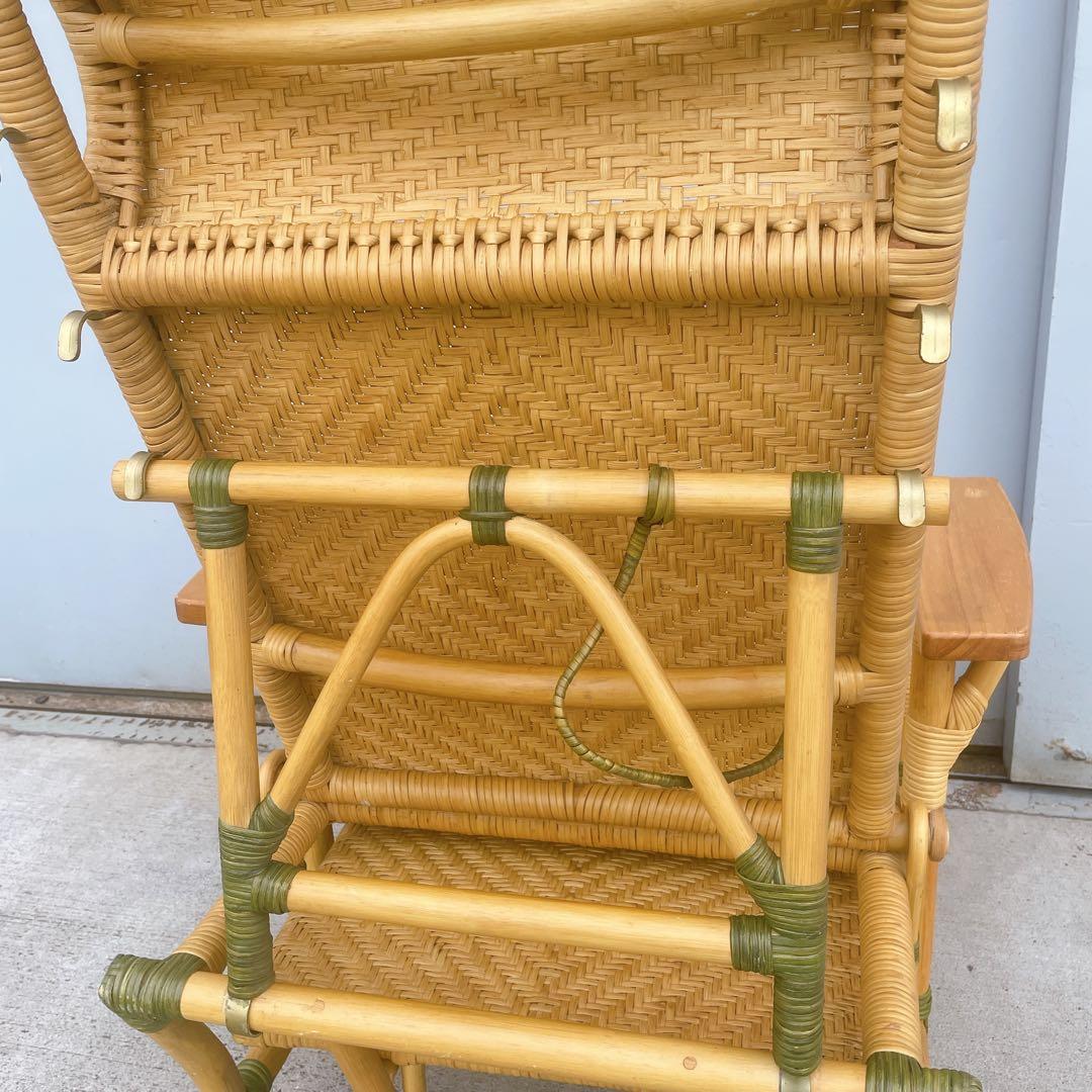 【送料無料】 ラタン リクライニングチェア 木製肘置きチェア オットマン