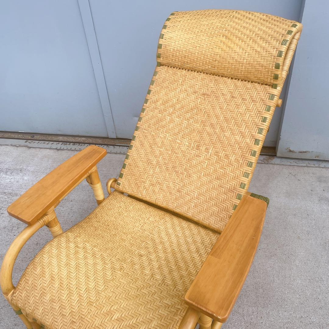 【送料無料】 ラタン リクライニングチェア 木製肘置きチェア オットマン