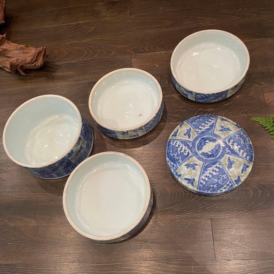 ビンテージ 丸型 松竹梅 千鳥 陶磁器 重箱☆印判 古民家 骨董 鶴 粋 風雅