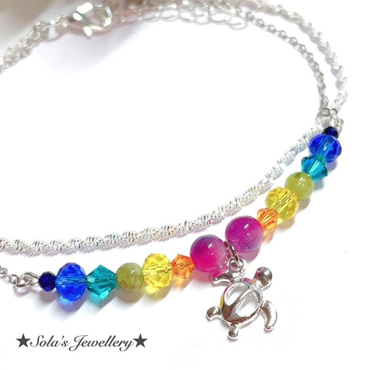 #天然石アンクレット♡ブルーサファイア&ペリドットのレインボーホヌアンクレット