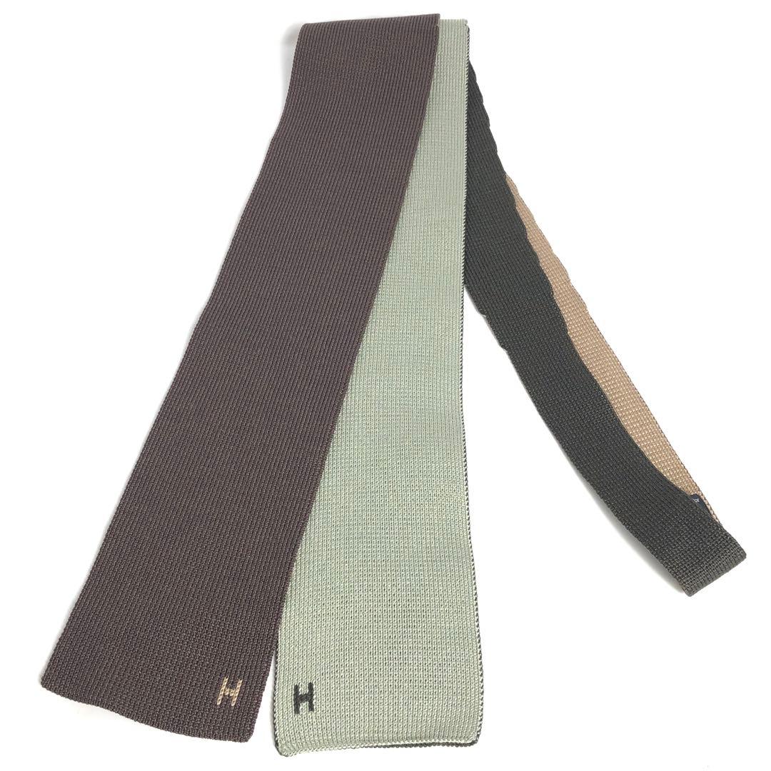 【美品】HERMES エルメス ネクタイ ニットタイ 4WAY キャトルタン 茶