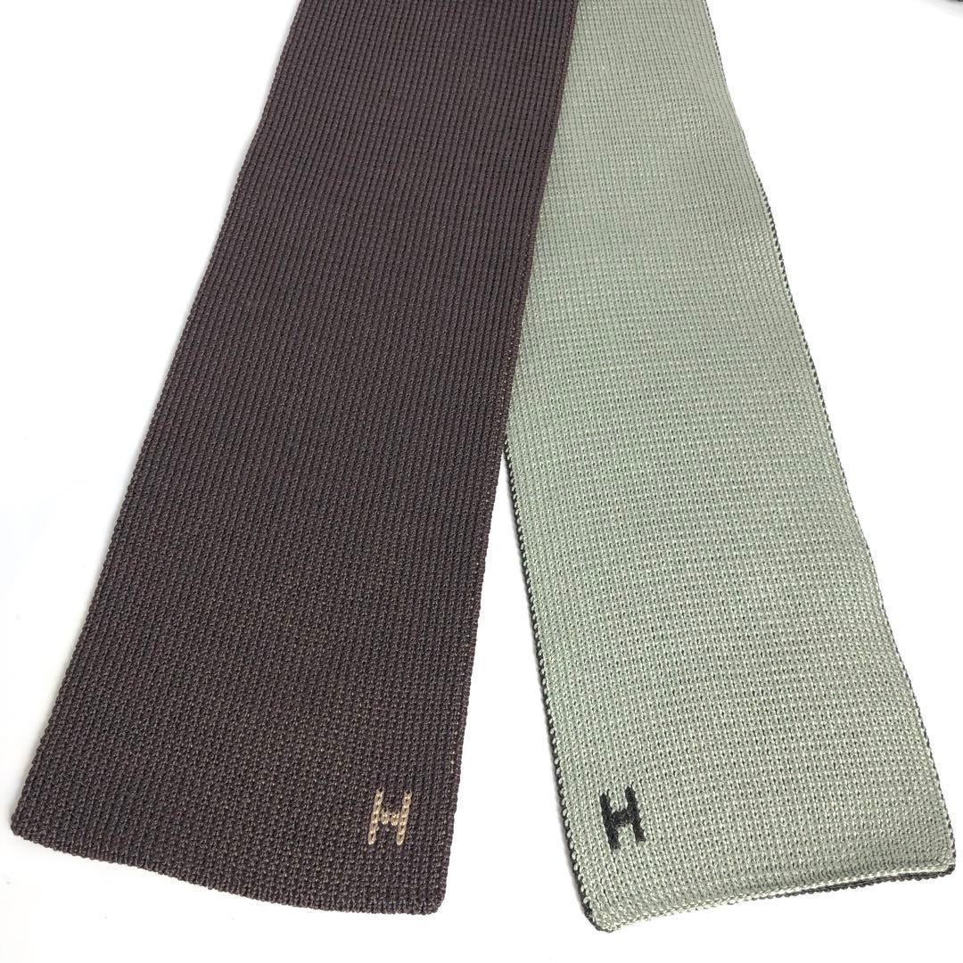 【美品】HERMES エルメス ネクタイ ニットタイ 4WAY キャトルタン 茶