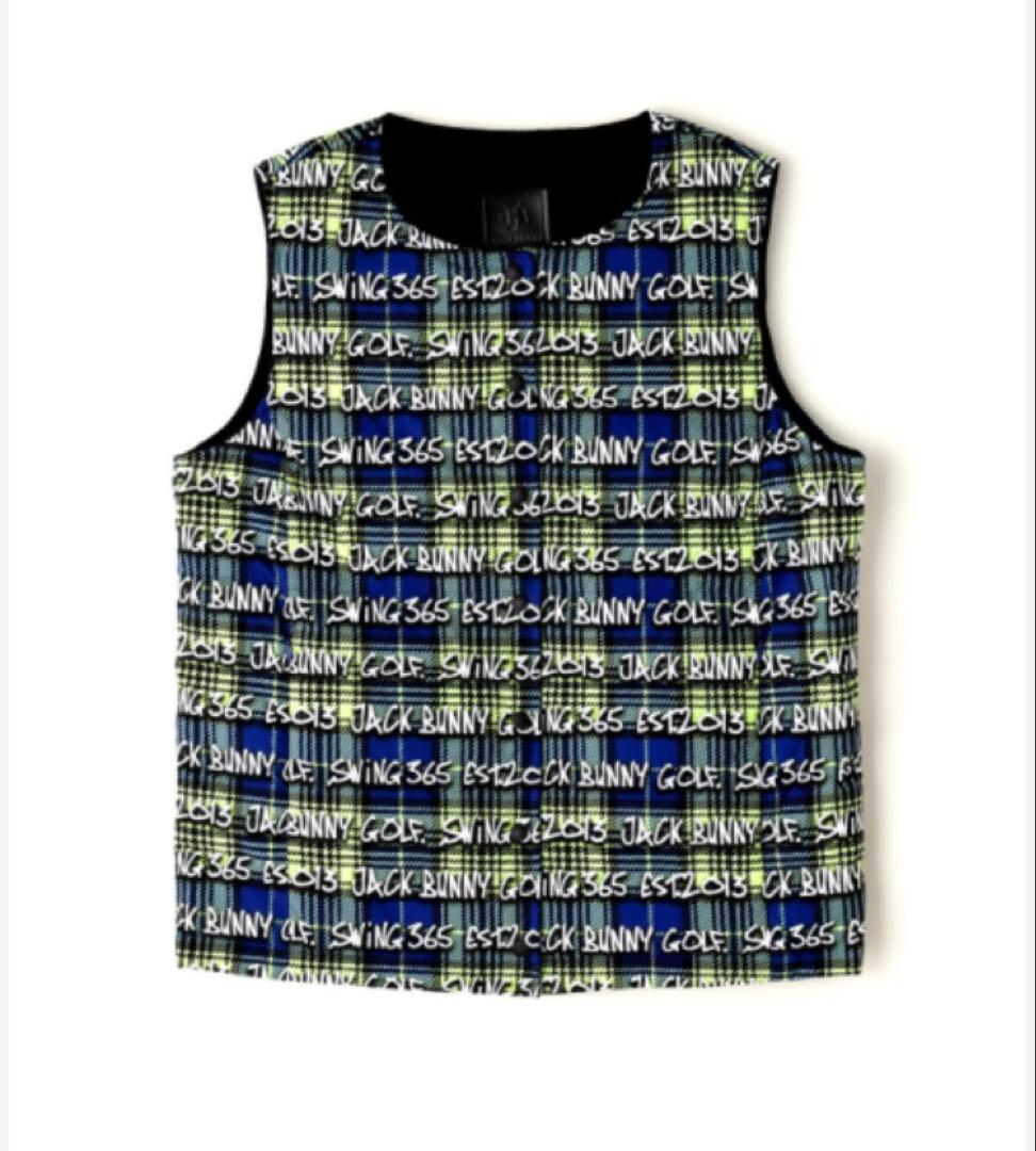 新品 パーリーゲイツ ジャックバニー リバーシブル中綿ベスト(4)M/ライム