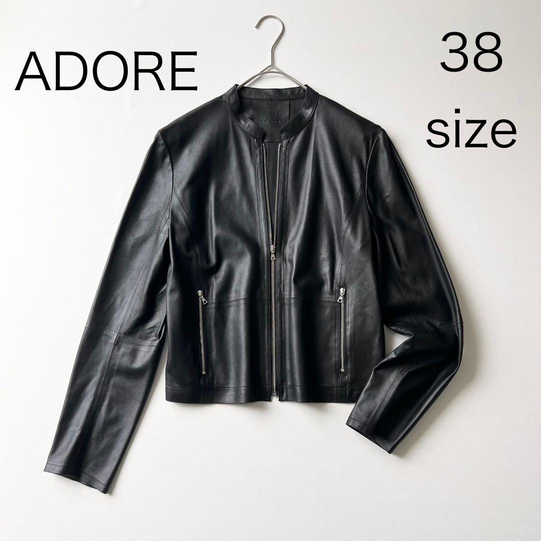 4829【美品】アドーア　ライダースジャケット レザー ヤギ革　黒　M