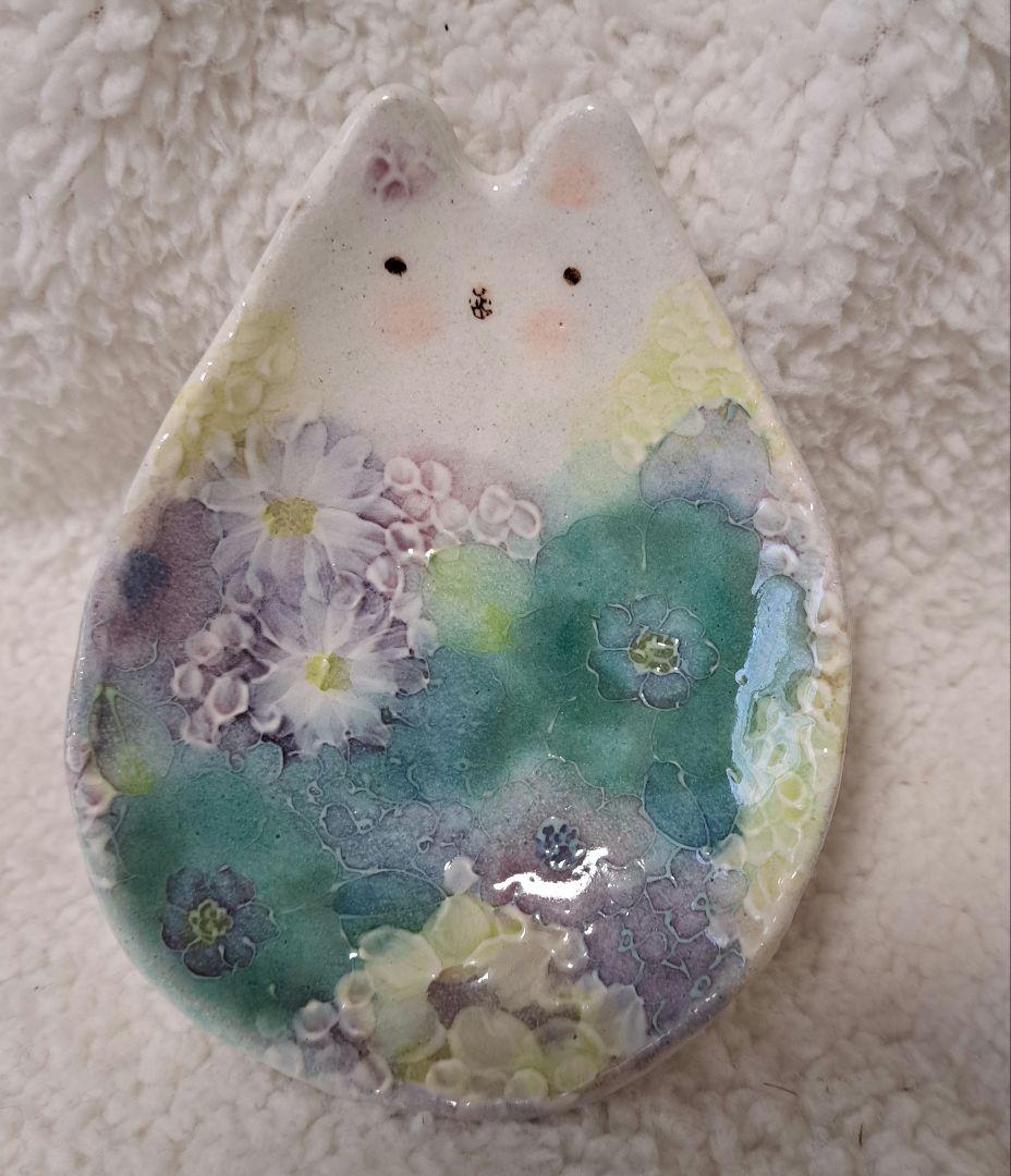 ゆずりは工房　猫皿　中　ネコ皿
