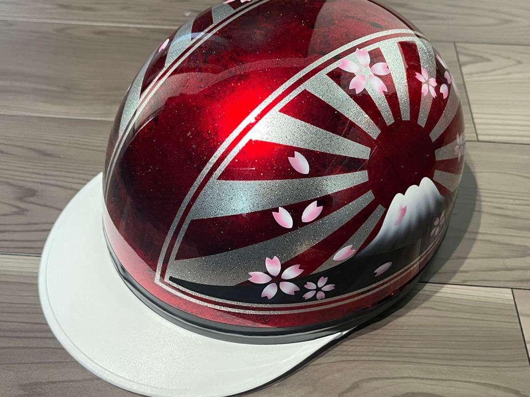 レッドラメ 富士日章 コルク半 ヘルメット 桜 暴走族 旧車會