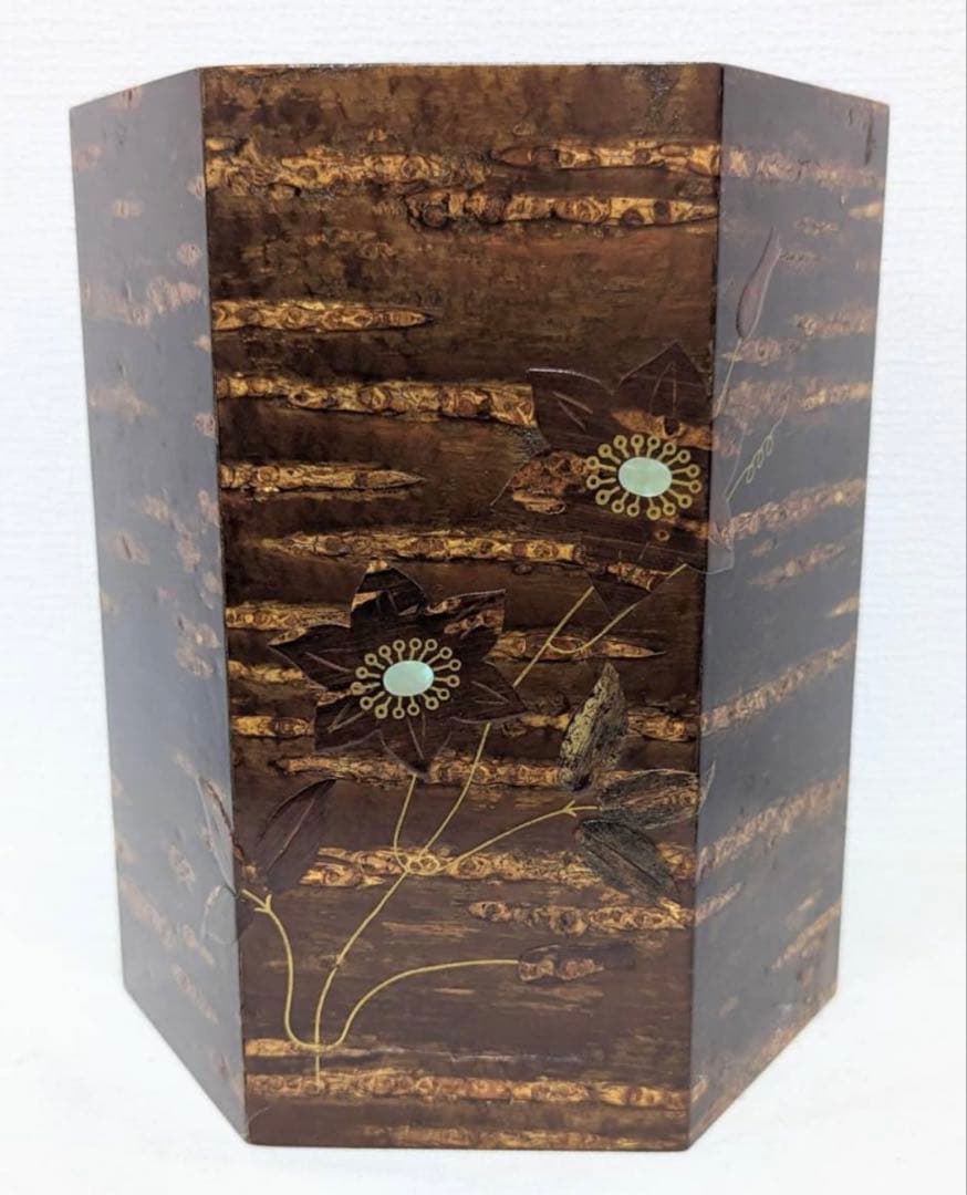 桜皮細工 樺細工 天然木 木製 ゴミ箱(チリ箱)18cm×18cm×21cm