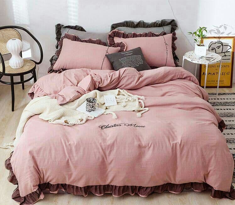 ◇新品◇エレガント肌触り綿 柔らかい ベッドスカート ダブル 4点セット