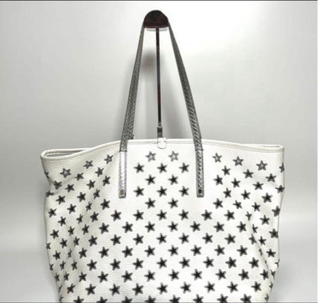 【美品】 JIMMY CHOO スター柄 レザートートバッグ ホワイト