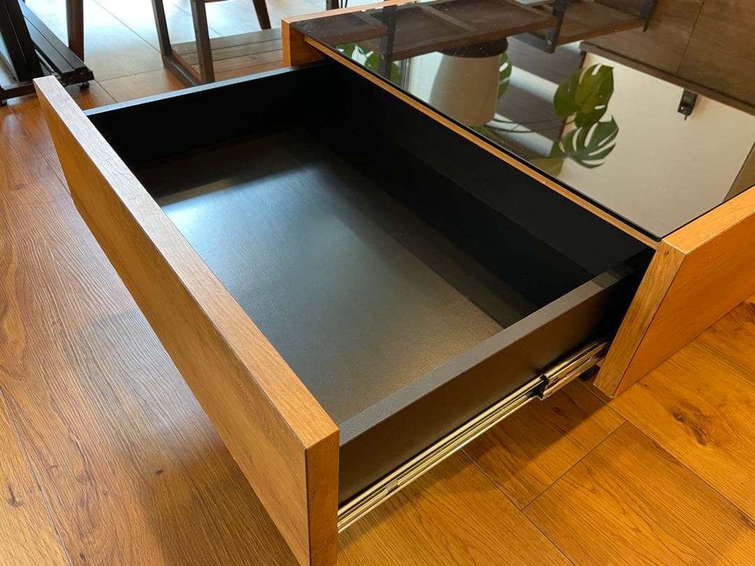 【大阪市浪速区　引取限定】領収書可♪国産木製ローテーブル ガラストップ 引出付