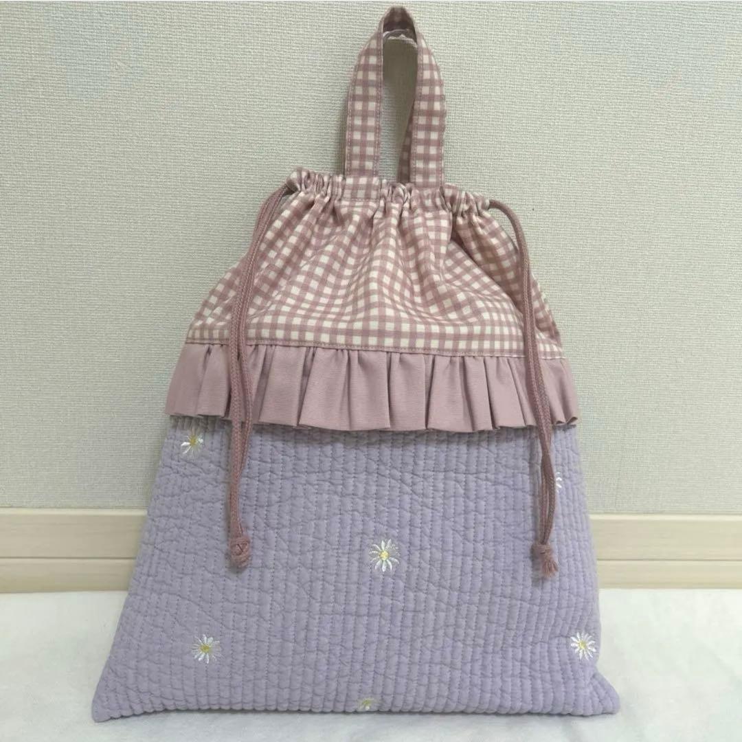 入園入学セット　【マーガレットヌビ×くすみピンク】　女の子　レッスンバッグ　紫