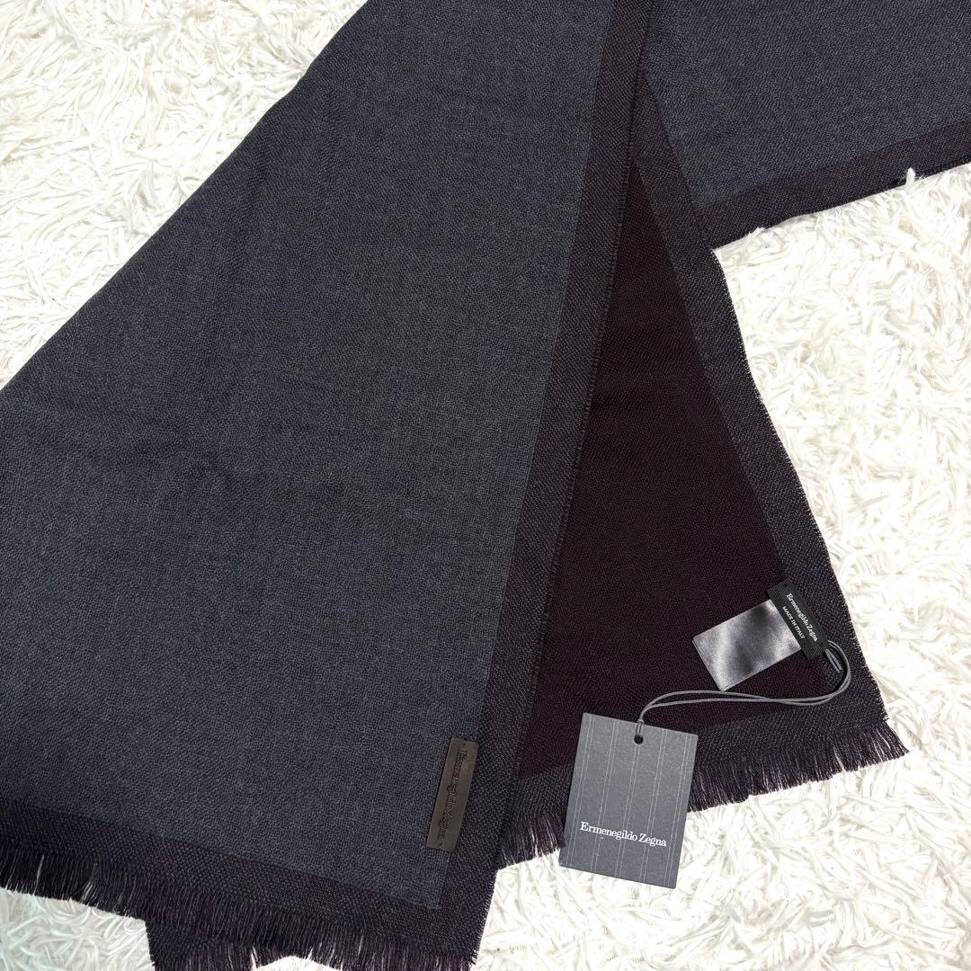 ✨新品タグ付/現行✨エルメネジルドゼニア マフラー レザーパッチ リバーシブル