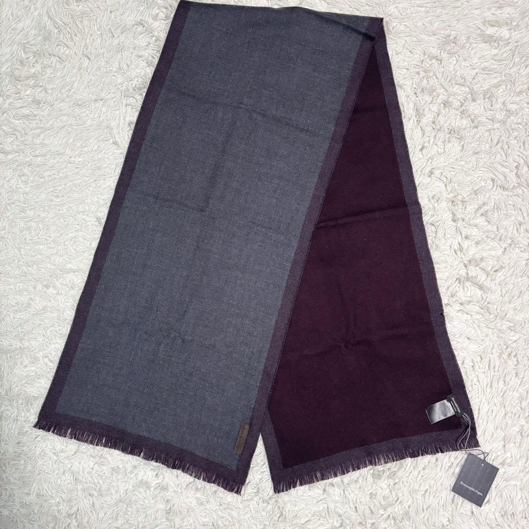 ✨新品タグ付/現行✨エルメネジルドゼニア マフラー レザーパッチ リバーシブル